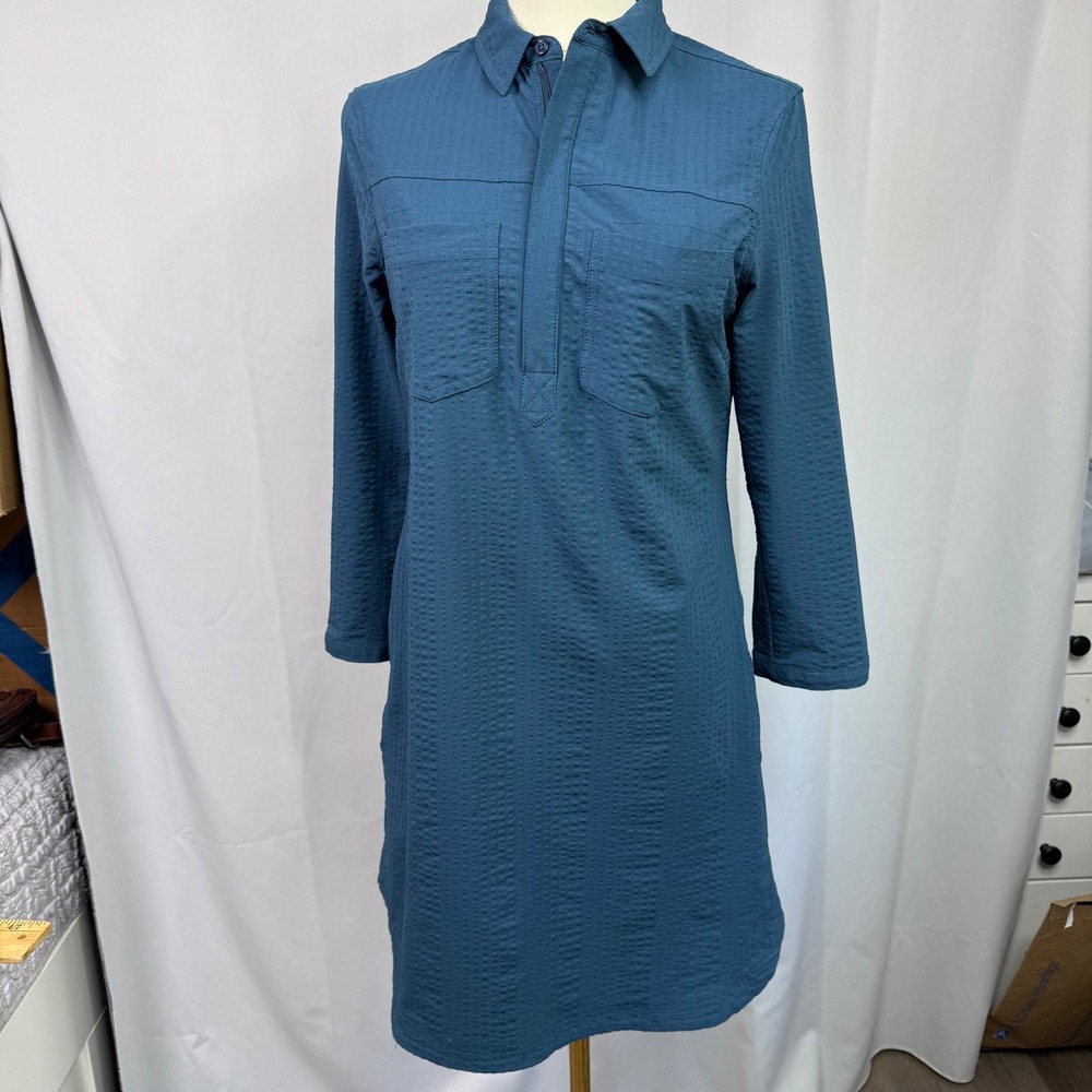 Title Nine Clamber Shirt Dress Teal Recycled Nimblene Zip Front XS TN-200998